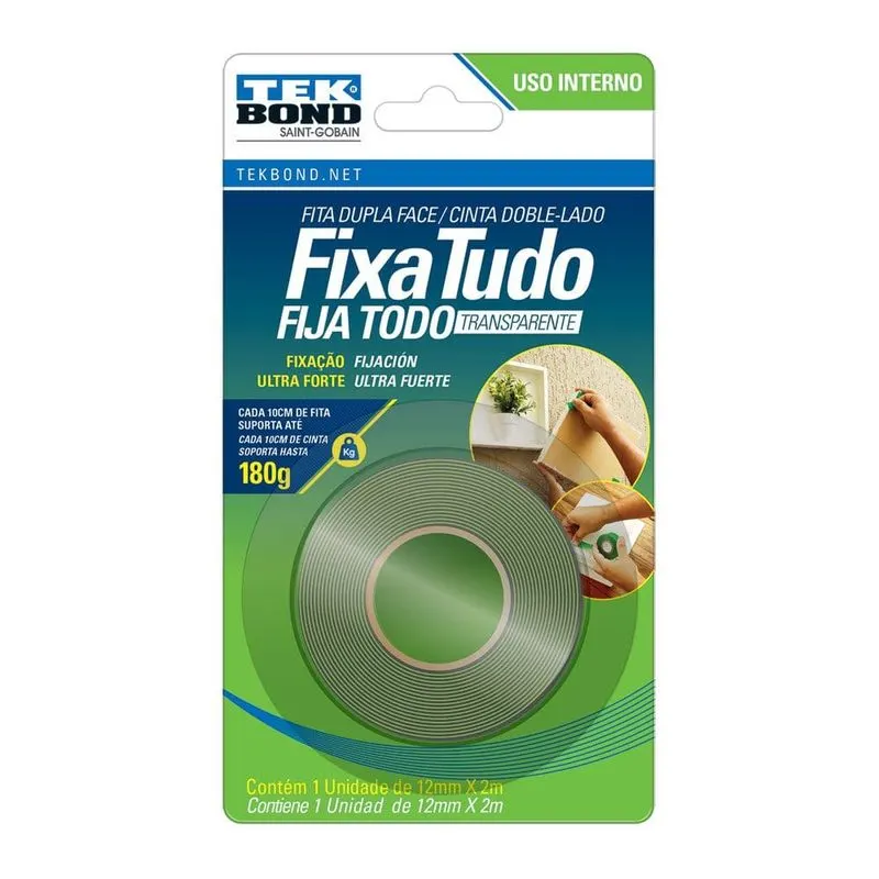 Fita Dupla Face Acrílica 12MMX2MT Interno Tekbond