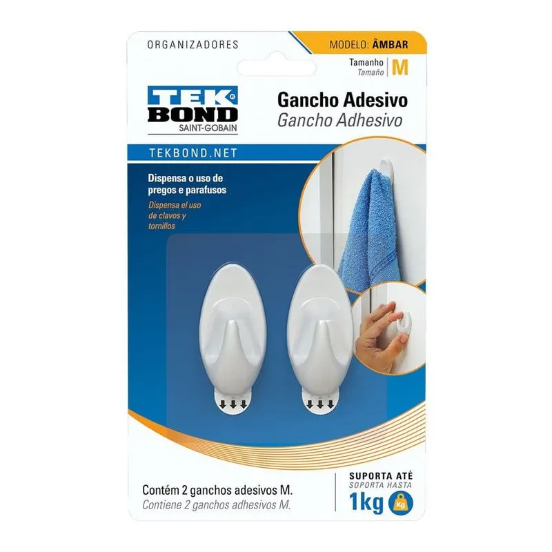 Gancho Âmbar de Plástico Branco M Tekbond