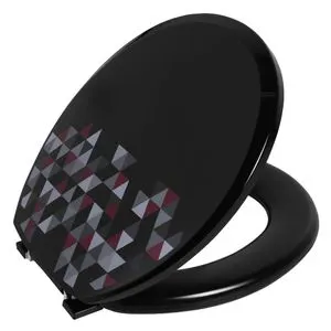 Assento Sanitário Oval Almofadado Preto Decorado Astra