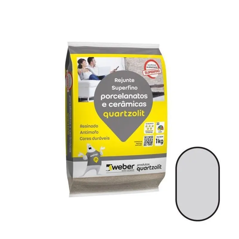 Rejunte para Porcelanatos Cinza Platina 1kg Quartzolit