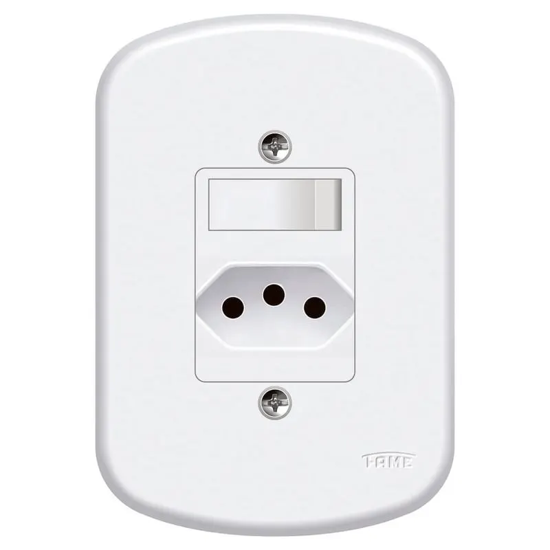 Placa com 1 Interruptor Simples e 1 Tomada 10A Blanc Fame