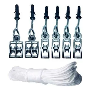 Kit Carretilha Zamak para Varal de Teto com Corda de Nylon 15MT