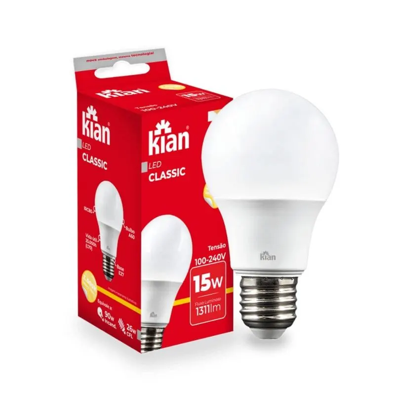 Lâmpada Led Bulbo A 15W 3,0K Bivolt E27 Amarela Kian