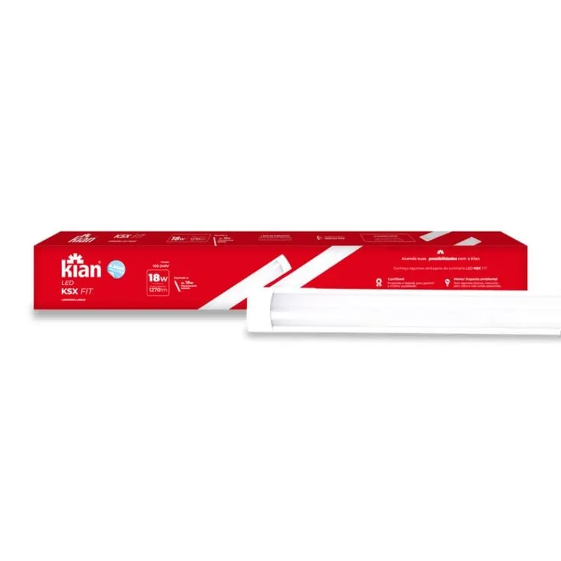 Luminária Led Sobrepor Linear 18W 6,5K Bivolt Ksx Fit Branca Kian