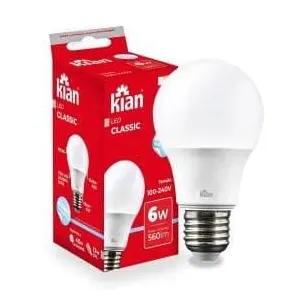 Lampada Led Bulbo A 6W 6,5K Bivolt E27 Kian