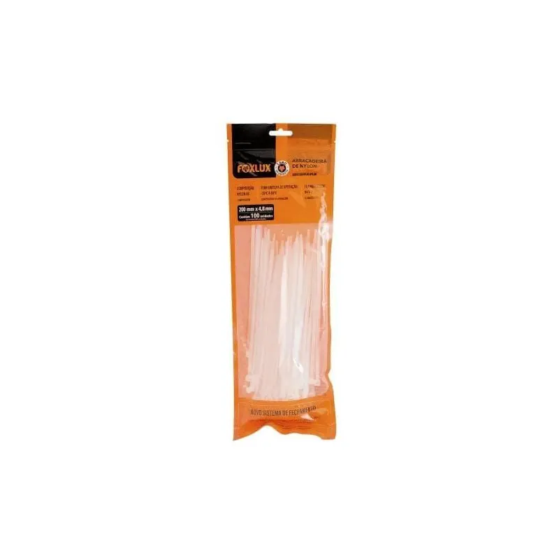 Abracadeira De Nylon Branca 200Mm X 4,8Mm Com 100 Foxlux