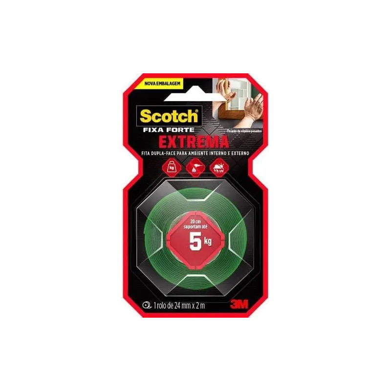 Fita Dupla Face 24MMX2MT Fixação Extrema 5KG Scotch