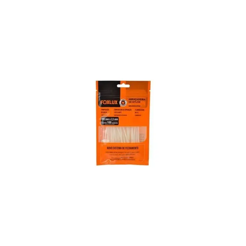Abracadeira De Nylon Branca 100Mm X 2,5Mm Com 100 Foxlux