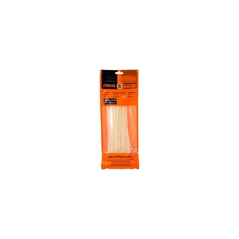 Abracadeira De Nylon Branca 200Mm X 2,5Mm Com 100 Foxlux