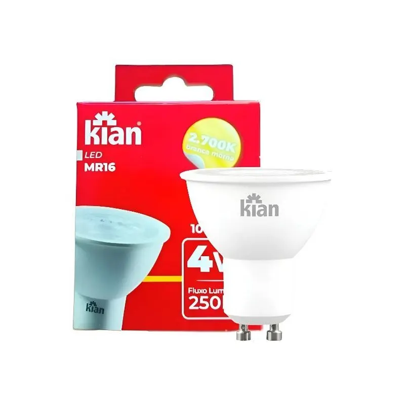 Lâmpada Led Mr16 4W 2,7K Amarela Bivolt Gu10 Kian