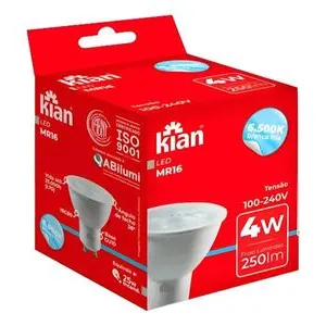 Lâmpada Led Mr16 4W 6,5K Branca Bivolt Gu10 Kian