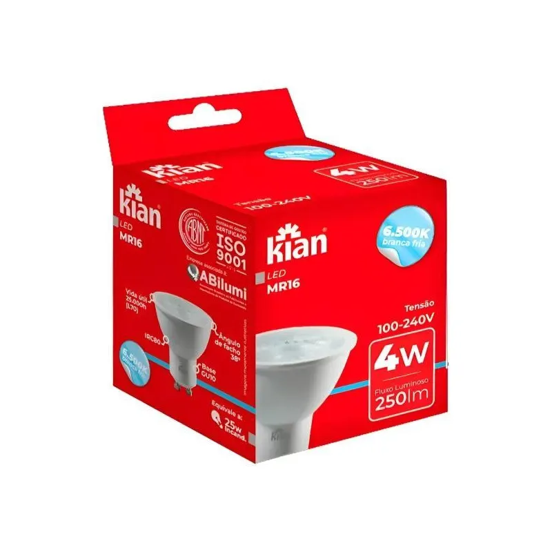 Lâmpada Led Mr16 4W 6,5K Branca Bivolt Gu10 Kian